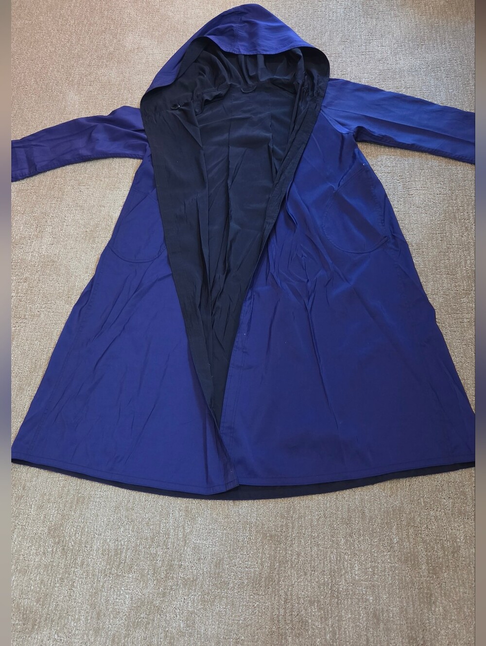 Bag IT Mycra Pac Women's Hooded Coat Black- Purple Reversible Long Oversize /SzM